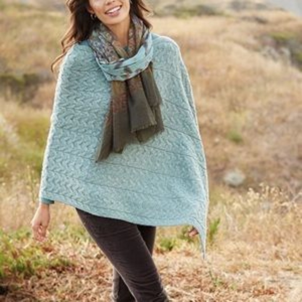 J Jill Cable Knit Asymmetrical Poncho - Gray